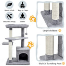 4-layer cat tree with sisal scratching posts and plush condo, perfect for climbing, scratching, and lounging.