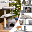 Multi-level cat tree with plush perch, scratching posts, and cozy condo for playful kittens and secure lounging.