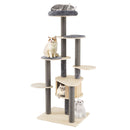 Multi-level cat tree with comfy padded top perch, detachable mats, and sturdy scratching posts for playful cats.