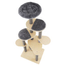 Multi-level cat tree with a comfy padded top perch and detachable mats in grey, perfect for small apartments.