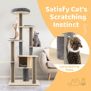 Multi-level 172 CM cat tree in grey with comfy top perch and detachable mats, perfect for small apartments.