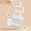 Modern cat litter box enclosure in white with geometric open shelves, providing stylish storage and a private space for cats.