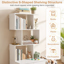 Modern cat litter box enclosure in white with geometric open shelves and enclosed cabinet for stylish pet care storage.
