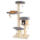 174 cm Solid Wood Cat Tree with Condo and Hammock – view 3