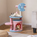 Cute 85 cm cat tree in pastel colors with sisal scratching post, cozy condo, and playful hanging ball for feline fun.