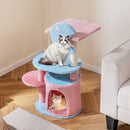 Cute 85 cm cat tree in pastel pink and blue with sisal scratching post and cozy condo for playful feline relaxation.
