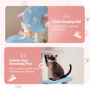 Plush dangling ball with bell on the 85 cm cute cat tree, perfect for playful interaction and feline entertainment.