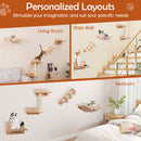 Wall-mounted cat shelves set of 4 with hammock and 2-step cat tree, designed for climbing and resting in any space.