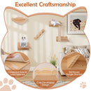 Wall-mounted cat shelves set of 4 in natural wood with hammock and stairs, designed for climbing and resting.