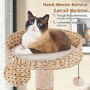 Cozy top perch of the 164cm Cattail Cat Tower, featuring hand-woven natural cattail material for comfort and.
