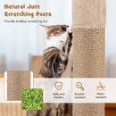 Beige 164cm cat tower featuring 5 jute scratching posts and a cozy top perch for playful kittens.