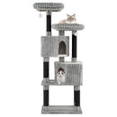 Close-up of the ribbed flannel covering on a multi-level cat tree, ensuring comfort and elegance for your feline.