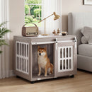 80 cm Grey Dog Crate Furniture with Sliding Barn Doors – Grey view 2