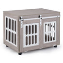 80 cm Grey Dog Crate Furniture with Sliding Barn Doors – Grey view 4