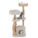 Detailed view of the cozy cat condo at the base of the 124 cm tall wooden cat tree, perfect for playful and restful.