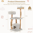 124 cm tall wooden cat tree with jute scratching posts, featuring multiple resting areas and a unique pear wood trunk.