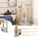 Wooden cat tree with jute scratching posts, featuring multiple resting areas and a unique pear wood trunk design.