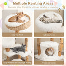 Cozy top perch of the 124 cm tall wooden cat tree with jute scratching posts for pet relaxation and play.