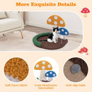 Mushroom cat bed featuring a wide resting area, sisal scratch panel, and playful mushroom decorations for comfort and.