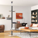 Floor-to-ceiling cat tree in grey with 5 tiers, adjustable height, and plush cushions for indoor cats to explore and.
