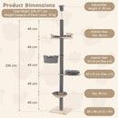 Floor-to-ceiling cat tree in grey, adjustable height 236-271 cm, featuring 5 tiers for indoor kittens and adult cats.