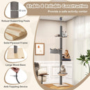 Floor-to-ceiling cat tree in grey with adjustable height, 5 tiers, and compact base for indoor kittens and adult cats.