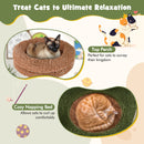 Cozy napping bed and top perch of the green cat tree with sisal scratching posts for indoor cats' relaxation and play.