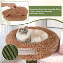 Plush green cat tree with removable washable perch, sisal scratching posts, and faux plant for indoor cat comfort.
