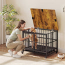 80 cm Folding Dog Crate Furniture with Wheels and Tray – Black view 2