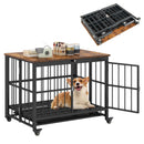 80 cm Folding Dog Crate Furniture with Wheels and Tray – Black view 4