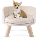 42 cm Round Pet Chair with Pine Wood Legs – White view 3