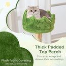 Thick padded top perch in green for cats to lounge and observe, part of a multi-level kitten tower with condos and.