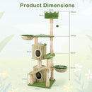 Multi-level green kitten tower with 2 condos, 2 hammocks, and sisal scratching posts for playful relaxation.