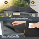 Sloped asphalt roof of the large outdoor cat enclosure provides weather protection and easy cleaning with a removable floor mat.