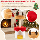 Whimsical Christmas cat tree with cozy perch and condo, featuring vibrant colors and playful antler accents for festive.