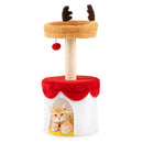 Plush hanging ball with bell on the Christmas cat tree, perfect for keeping curious cats entertained during the.