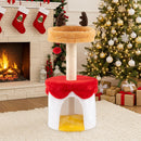 Christmas cat tree with cozy perch and condo, featuring vibrant red, orange, and yellow colors for festive feline fun.