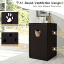 2-tier litter box enclosure in dark brown with ventilation holes, providing a comfortable space for cats and practical.
