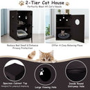 2-tier litter box enclosure in black with entryway hole and paw-print vents for cat comfort and air circulation.