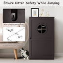 2-tier litter box enclosure in dark finish with anti-toppling system, providing a safe and stylish space for kittens.