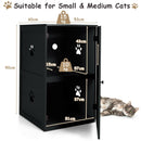 2-tier litter box enclosure in black with anti-toppling system, designed for small and medium cats, ideal for home use.