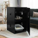 2-tier litter box enclosure in black with paw-print vents, providing a cozy space for cats and practical storage.