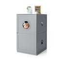 2-tier grey litter box enclosure with round entrance, designed for cat comfort and convenient storage.