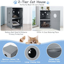 2-tier grey litter box enclosure with spacious top, entryway hole, and ventilation for cat comfort and privacy.