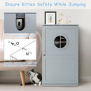 2-tier grey litter box enclosure with anti-toppling system, featuring a round entrance hole and spacious top for.