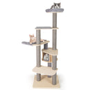 Multi-level cat tree with cozy padded perches, slat design condo, and sturdy scratching posts for small apartments.