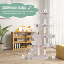 140 cm cat tree with scratching post, two platforms, hammock, and ladder, designed for climbing and lounging.