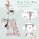 140 cm cat tree with scratching post, two platforms, hammock, and fluffy balls for interactive play and relaxation.