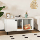 Cat litter box enclosure in white with storage and scratching board, designed for privacy and home decor integration.