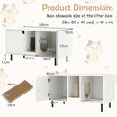 Cat litter box enclosure in white with storage compartments and removable scratching board, dimensions 100 x 52 x 55 cm.